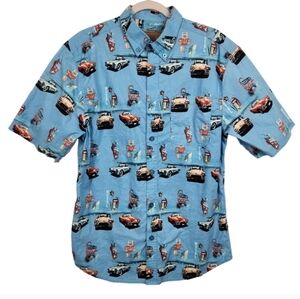Clearwater Outfitters Route 66 Corvette Blue Button Down Shirt Size Medium